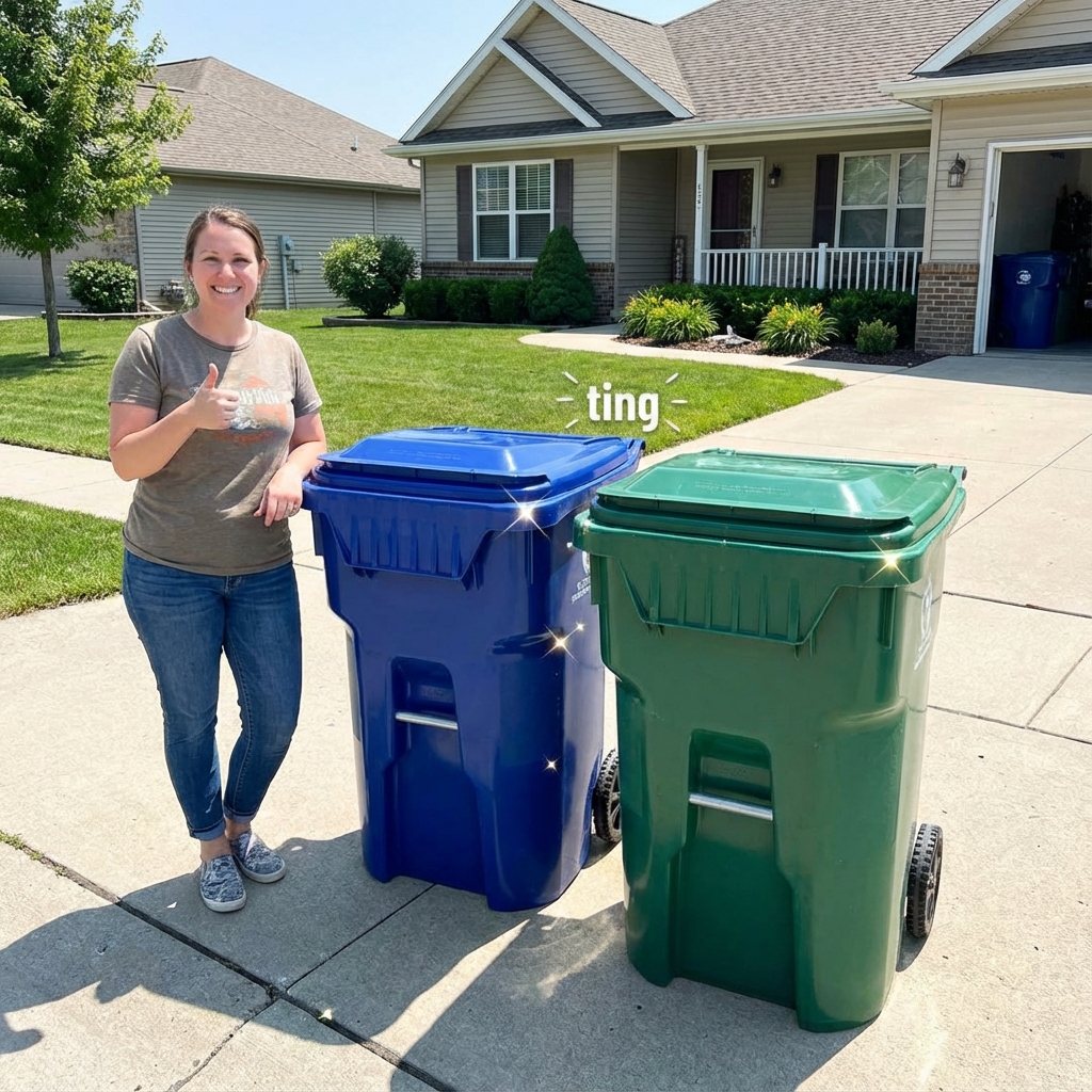 Happy customer with clean bins